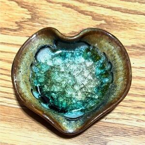 Green Heart Crystalline,Crackle Geode style Studio Ceramic Art Trinket Ring Dish